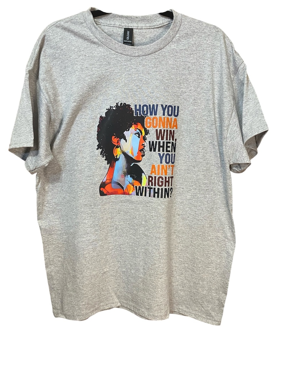 NWOT Graphic Tee with Colorful  Portrait and Motivational Text